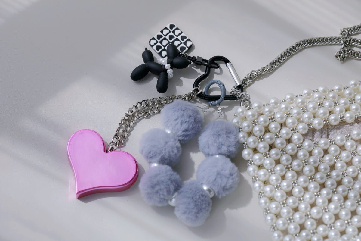 Heartbeat Safety Alarm Charm Collection (fuzzy black puppy pink set)