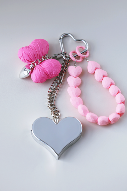 Heartbeat Safety Alarm Charm Collection (pink butterfly silver set)