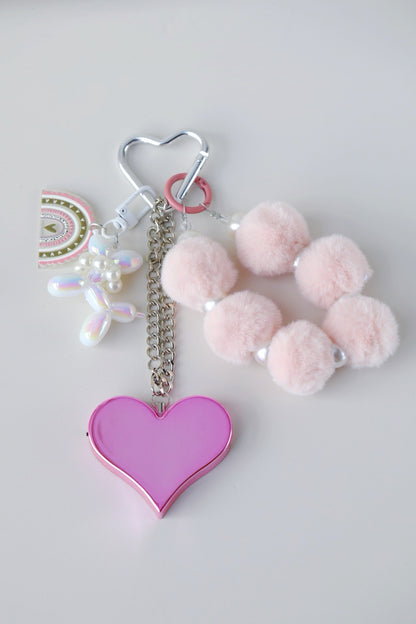 Heartbeat Safety Alarm Charm Collection (fuzzy white puppy pink set）