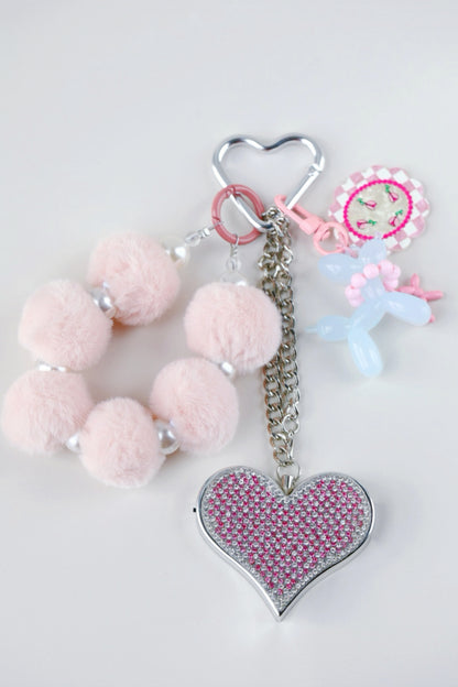 Heartbeat Safety Alarm Charm Collection (fuzzy pink puppy diamante set）