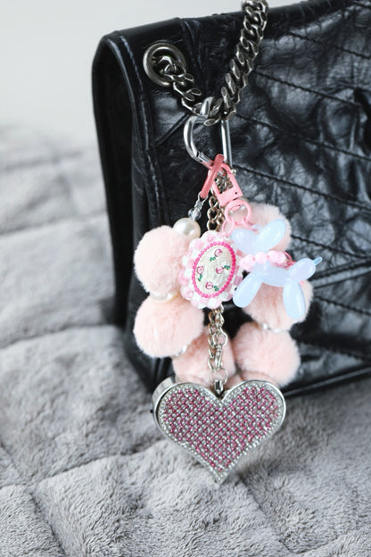 Heartbeat Safety Alarm Charm Collection (fuzzy pink puppy diamante set）