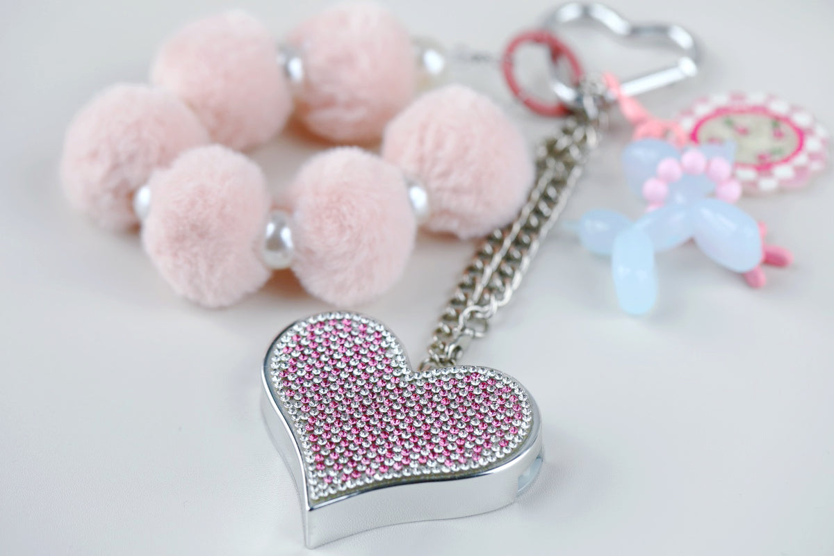 Heartbeat Safety Alarm Charm Collection (fuzzy pink puppy diamante set）